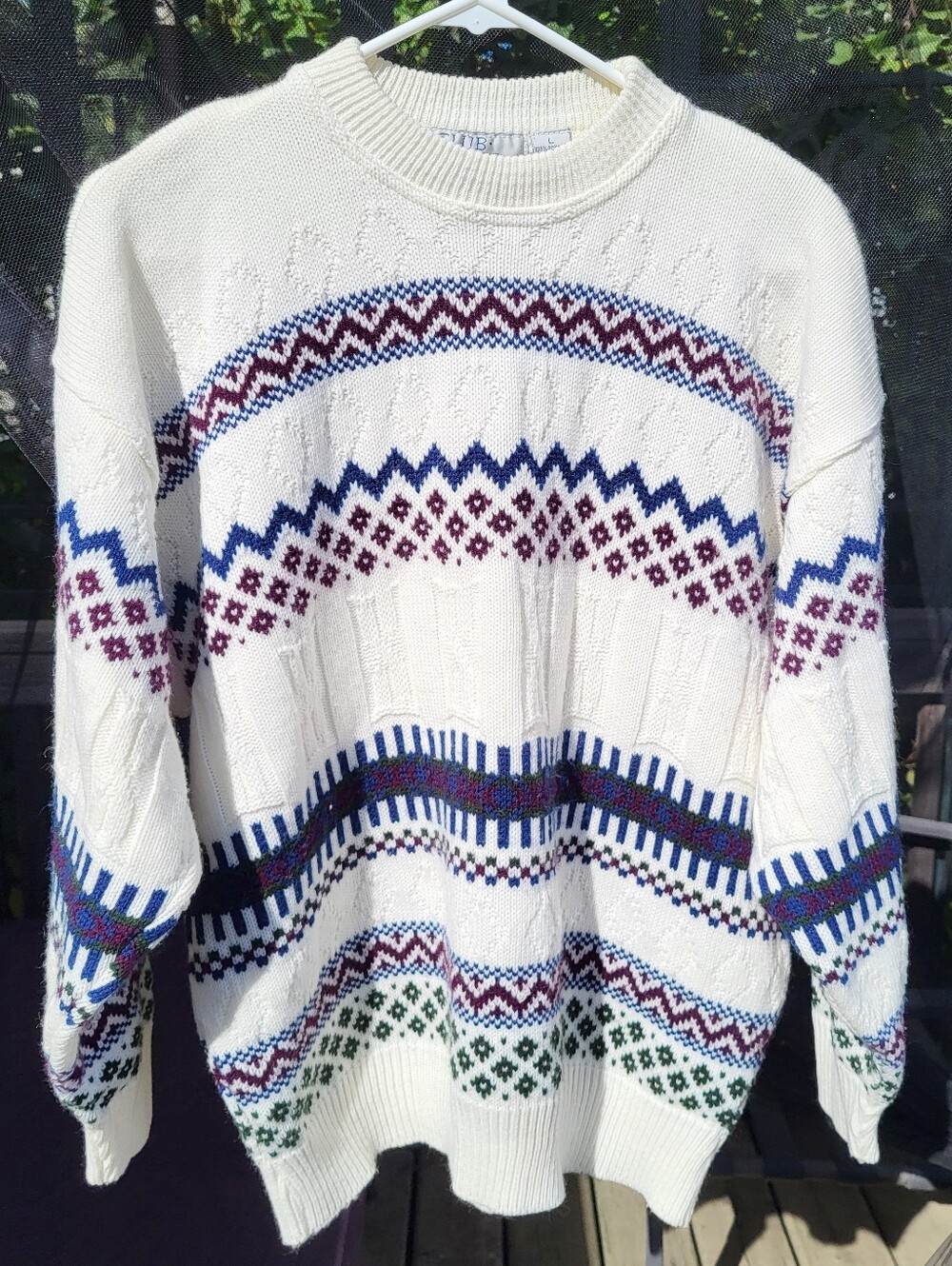 Vintage 90s Club International Geometric Knit Sweater Cream Multicolor Size L